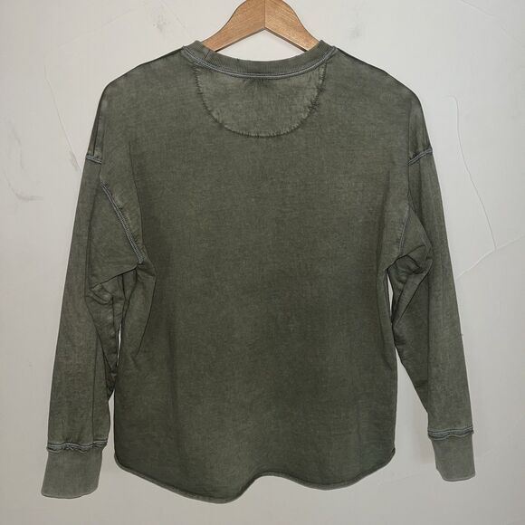 Aerie Olive Green Crew Neck Raw Edge Sweatshirt, Drop‎ Sleeve, Relaxed Fit XS - Picture 8 of 12